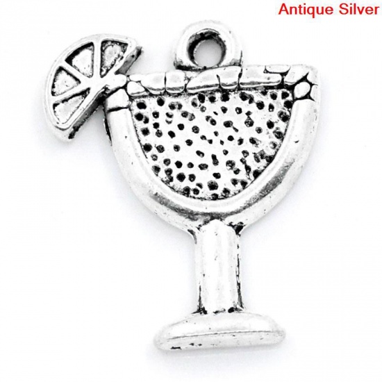 Bild von Zinklegierung Charm Anhänger Trinkbecher Geschirr Antik Silber 17mmx14mm, 100 Stück 