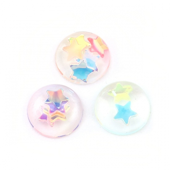 Picture of Resin Dome Seals Cabochon Round Multicolor Transparent Pentagram Star Pattern Sequins 16mm Dia., 20 PCs