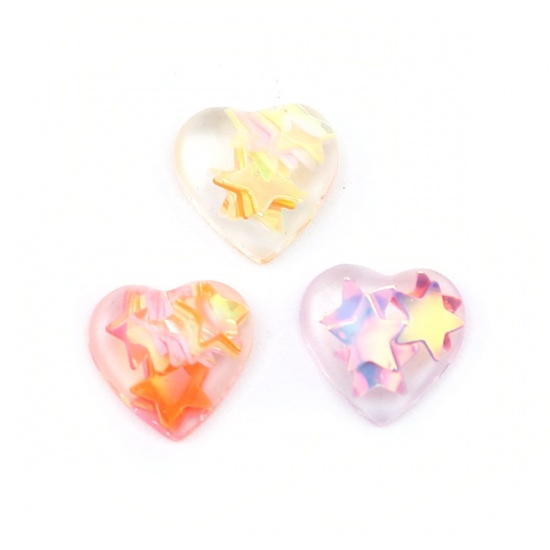 Imagen de Resina Dome Seals Cabochon Corazón Multicolor Estrellas de cinco puntos (Ajusta Sequins) 10mm x 10mm, 50 Unidades