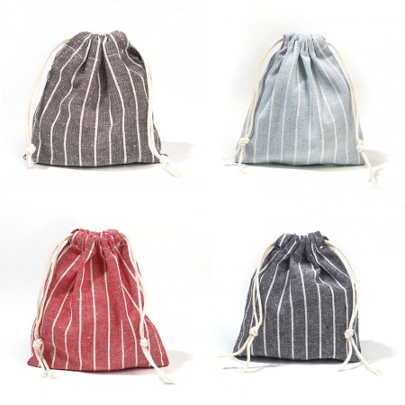 Cotton & Linen Cloth Drawstring Bags Rectangle Light Blue Stripe (Usable Space: Approx 15x14cm-14x12cm) 16cm x15cm(6 2/8" x5 7/8") - 15cm x14cm(5 7/8" x5 4/8"), 2 PCs