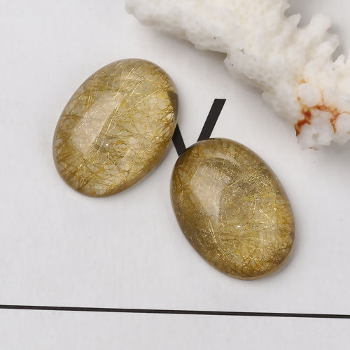 Изображение Resin Dome Seals Cabochon Oval Brown Yellow Drawbench 25mm(1") x 18mm( 6/8"), 10 PCs