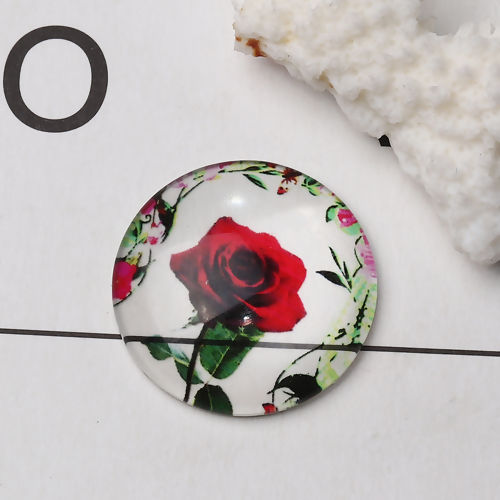 Image de Cabochon Dôme en Verre Rond Dos Plat Rose Rose 30mm Dia, 3 Pcs
