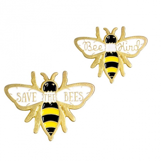 Bild von Brosche Biene Tier Vergoldet Schwarz & Gelb Emaille 28mm x 20mm, 1 Stück