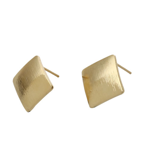 Imagen de Latón Pendientes Diamond Oro lleno W/ Lazo 18mm x 18mm, Post/ Wire Size: (20 gauge), 4 Unidades                                                                                                                                                               