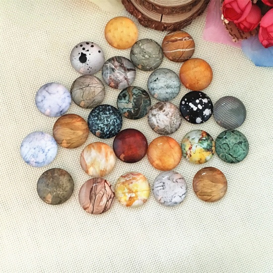 Picture of Glass Dome Seals Cabochon Round Flatback At Random Stone Pattern 12mm Dia, 100 PCs