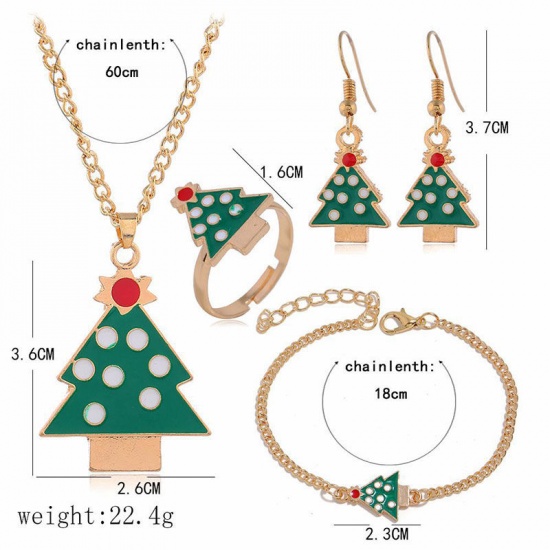 Picture of Jewelry Set Gold Plated Red & Green Christmas Jingle Bell Enamel 60cm(23 5/8") long - 3.3cm(1 2/8") long, 1 Set ( 4 PCs/Set)
