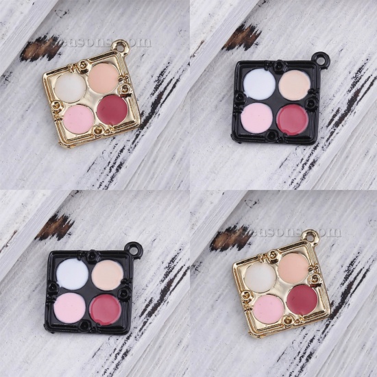 Picture of Zinc Based Alloy Makeup Charms Rhombus Black Multicolor Blusher (Can Hold ss5 Pointed Back Rhinestone) Enamel 23mm( 7/8") x 21mm( 7/8"), 10 PCs
