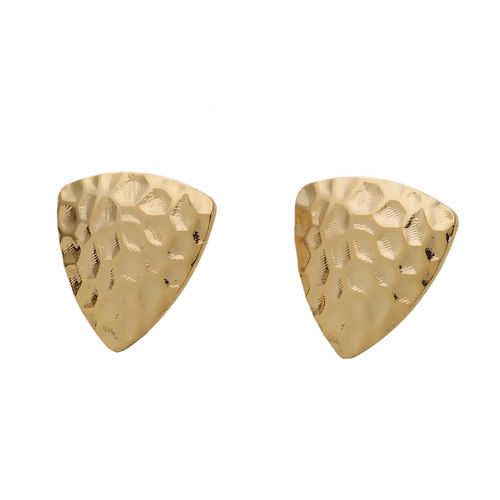 Picture of Brass Ear Post Stud Earrings Gold Filled Triangle W/ Loop 17mm( 5/8") x 17mm( 5/8"), Post/ Wire Size: (20 gauge), 4 PCs                                                                                                                                       