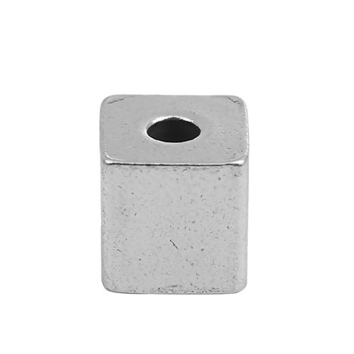 Picture of 304 Stainless Steel Spacer Beads Square Silver Tone 6mm( 2/8") x 6mm( 2/8"), Hole: Approx 4mm, 10 PCs