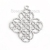 Immagine di Ottone Merletto Metallico Charms Rombo Tono Argento Filigrana 29mm x 27mm , 3 Pz