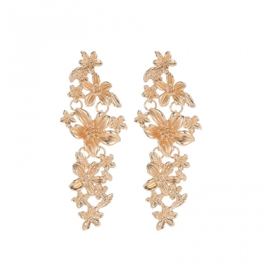 Image de Boucles d'Oreilles Or Rose Fleur 84mm x 32mm, 1 Paire