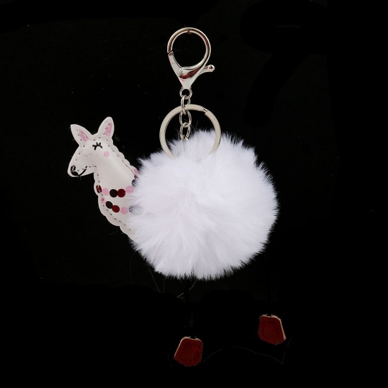 Bild von Plüsch Schlüsselkette & Schlüsselring Schaf Weiß Rosa Pompon Ball 17cm x 10cm, 1 Stück