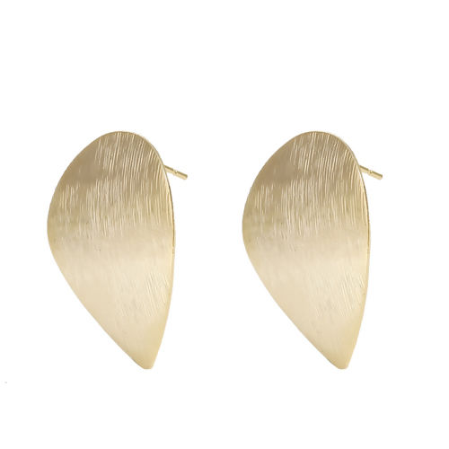 Picture of Brass Ear Post Stud Earrings Gold Filled Drop W/ Loop 28mm(1 1/8") x 21mm( 7/8"), 4 PCs                                                                                                                                                                       