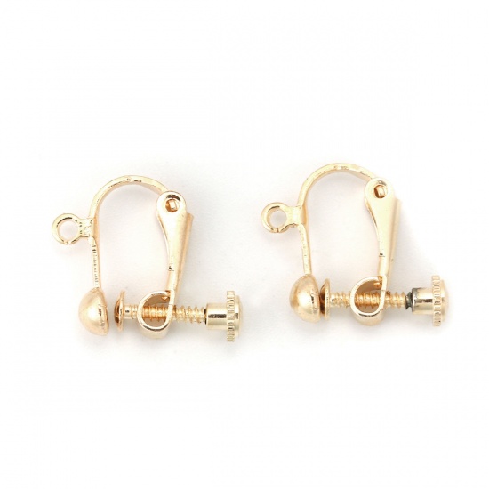 Picture of Brass Screw Back Clips Earrings Gold Plated W/ Loop 18mm( 6/8") x 16mm( 5/8"), 10 PCs                                                                                                                                                                         