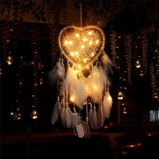 Picture of Hanging Decoration Dream Catcher Green Feather LED Light Up 60cm x 15cm, 1 Piece