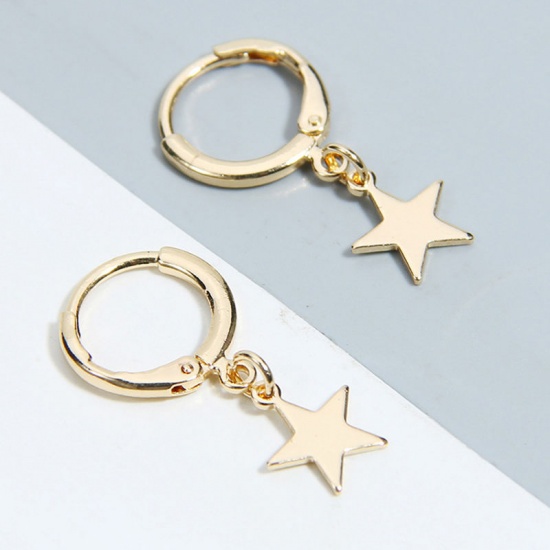 Picture of Brass Earrings Round Pentagram Star                                                                                                                                                                                                                           