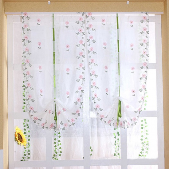 Image de Rideau de fenêtre aveugle romain à fleurs brodées en polyester