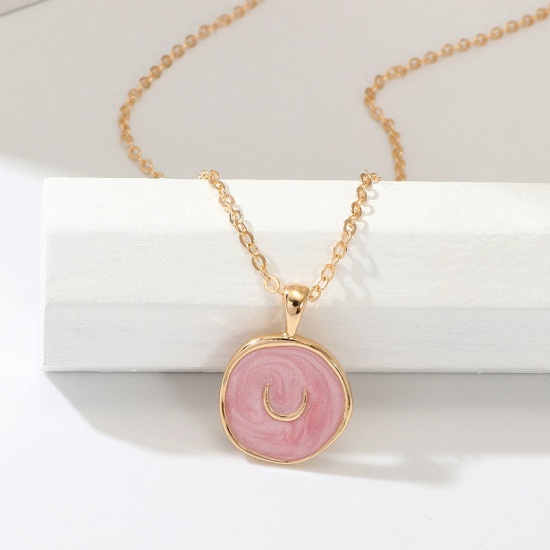 Picture of Necklace Gold Plated Purple Round Moon Enamel 41.5cm(16 3/8") long, 1 Piece