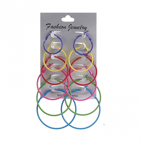 Picture of Hoop Earrings Black & White Circle Ring 5cm - 2.5cm Dia., 1 Set ( 6 Pairs/Set)