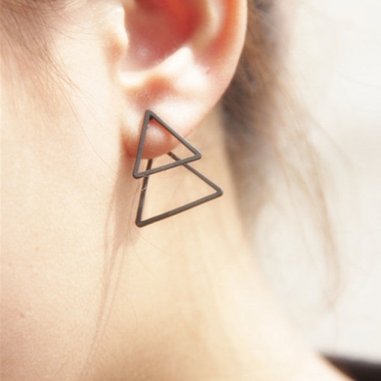 Picture of Brass Ear Post Stud Earrings Black Triangle 20mm 15mm, 1 Pair                                                                                                                                                                                                 