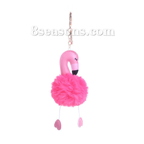 Bild von Schlüsselkette & Schlüsselring Flamingo Vergoldet Weiß Pompom Ball 24cm, 1 Stück