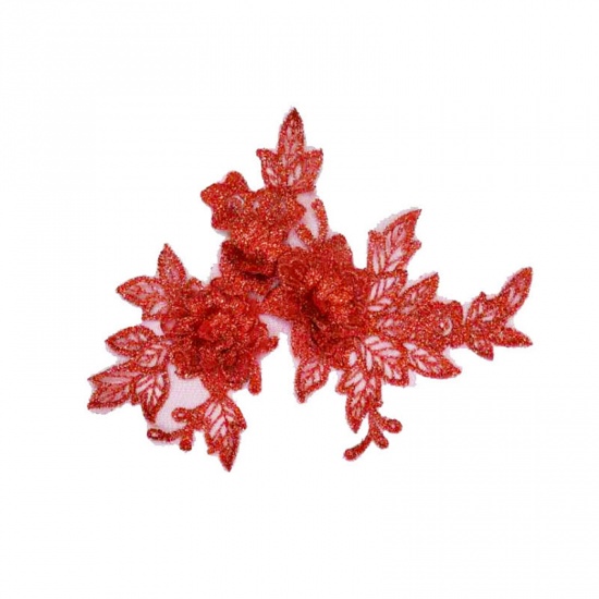 Immagine di Poliestere Applique DIY Scrapbooking Craft Rosso Fiore 19cm x 15cm, 1 Pz