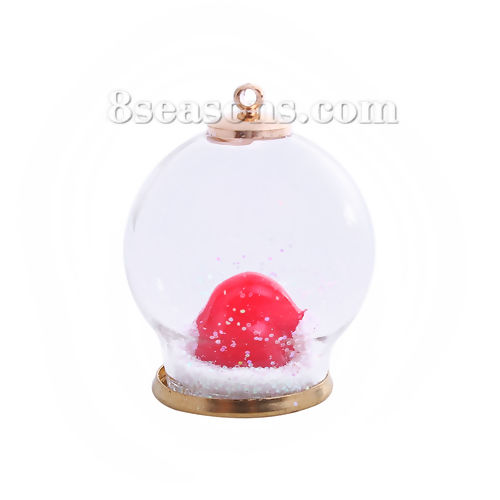 Picture of Transparent Glass Pendants Bubble Christmas Tree Green Glitter 37mm(1 4/8") x 30mm(1 1/8"), 1 Piece