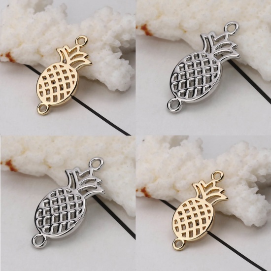 Picture of Zinc Based Alloy Connectors Pineapple/ Ananas Fruit Silver Tone 26mm x 13mm, 20 PCs