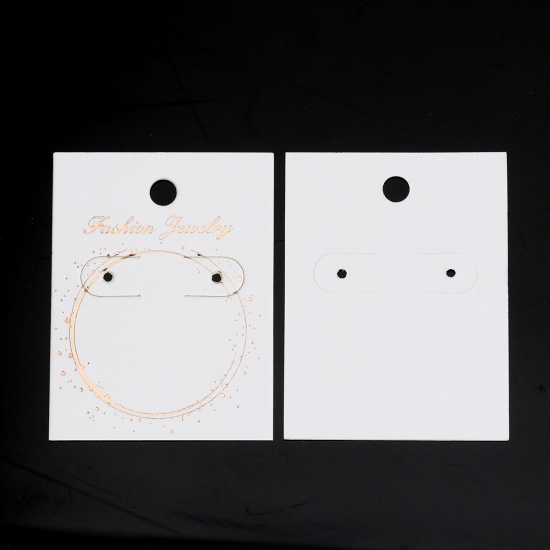 Image de Présentoir de Bijoux Papier Rectangle Blanc Gravé Caractère 59mm x 45mm, 50 Pcs