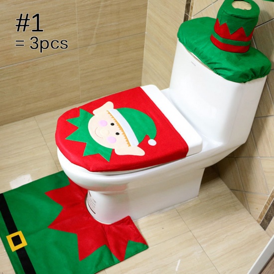 Image de Tapis de sol de couverture de siège de toilette non-tissés de Noël 3 pièces/ensemble décoration de la maison