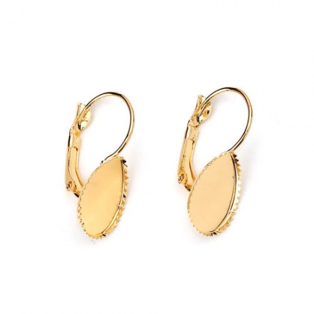 Brass Lever Back Clips Earrings Drop Gold Plated Cabochon Settings (Fits 14mmx10mm) 29mm x11mm(1 1/8" x 3/8") - 26mm x11mm(1" x 3/8"), Post/ Wire Size: (20 gauge), 10 PCs