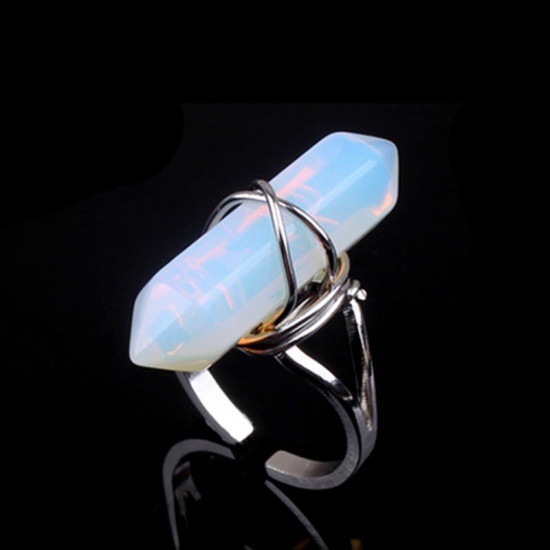 Picture of Copper & Opal ( Synthetic ) Open Adjustable Rings Silver Plated White Hexagonal Column 1 Piece