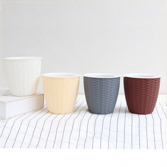 Picture of Dark Gray - Style12 Imitation Rattan Automatic Water Absorption With Cotton Rope Lazy Flower Pot Household Creative Plastic Balcony Flower Pot