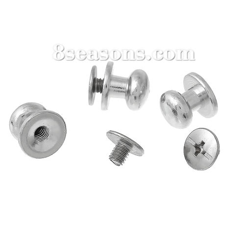 Picture of Copper Drawer Handles Pulls Knobs Cabinet Furniture Hardware Round Silver Tone 12mm x11mm( 4/8" x 3/8") 10mm x6mm( 3/8" x 2/8"), 10 Sets