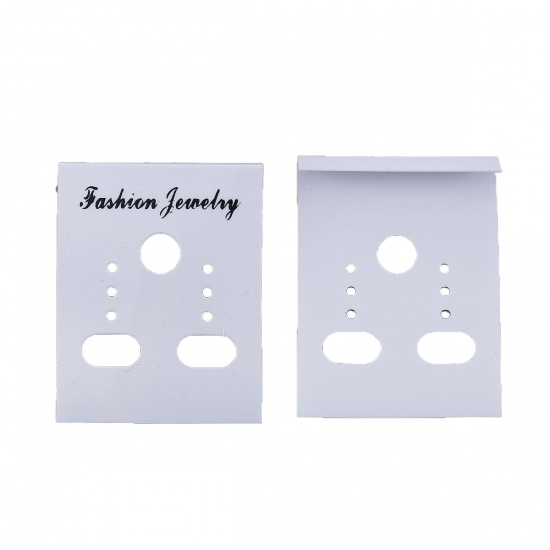 Picture of PVC Jewelry Earrings Display Card Rectangle White 38mm(1 4/8") x 30mm(1 1/8"), 100 Sheets