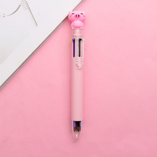 Picture of Plastic 6 Color Refill Multifunction Ball Point Pen Stationery Fuchsia Half Moon Horse 16.5cm(6 4/8") , 1 Piece
