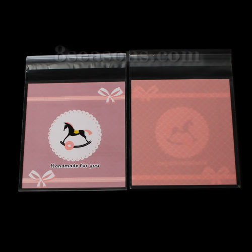 Bild von Tüte Beutel Tasche für Süßigkeiten Bonbons ABS Plastik Rechteck Rosa Pferd Muster 14cm x 10cm, 6 Stücke