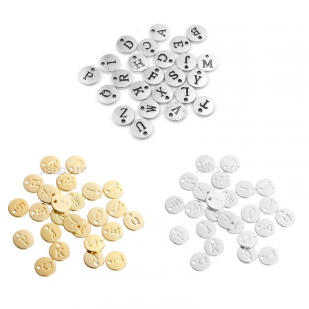 Lega di Zinco Charms Tondo Argento Placcato Colore Misto Iniziale Lettera " A-Z " 12mm Dia, 26 Pz