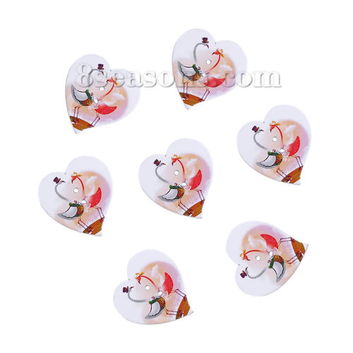 Picture of Wood Sewing Buttons Scrapbooking 2 Holes Bird Animal Multicolor 35mm(1 3/8") x 27mm(1 1/8"), 50 PCs