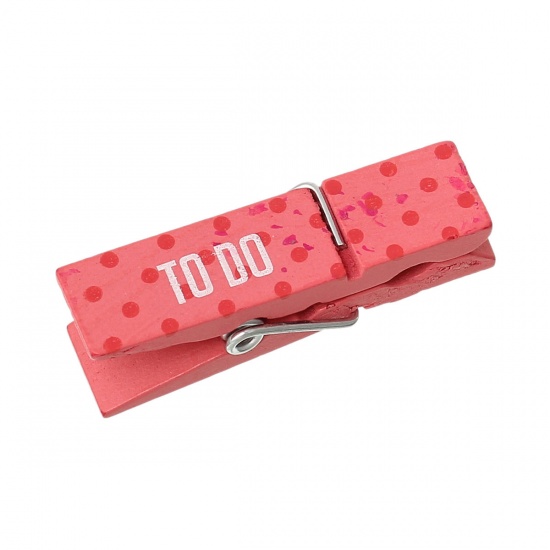 Picture of Wood Photo Paper Clothes Clothespin Clips Note Pegs Watermelon Red Dot Message "To Do" Pattern 4.5cm x 1.4cm(1 6/8" x 4/8"), 20 PCs
