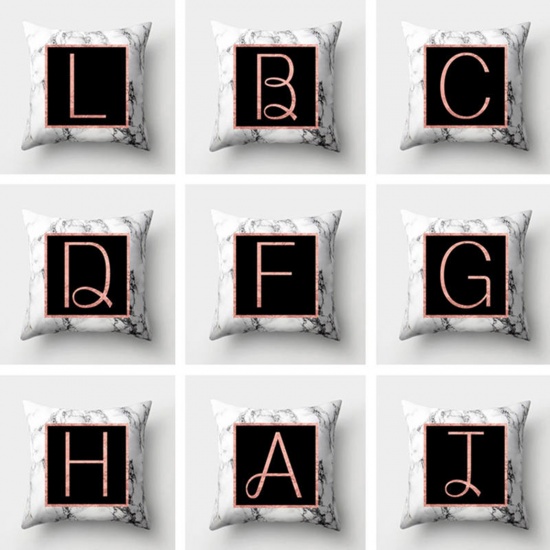 Picture of Peach Skin Fabric Pillow Cases Black Capital Alphabet/ Letter Marbling 45cm x 45cm