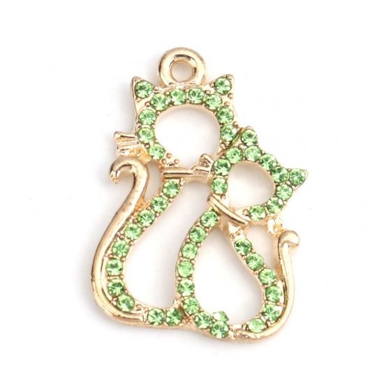 Picture of Zinc Based Alloy Charms Cat Animal Rhinestone 
