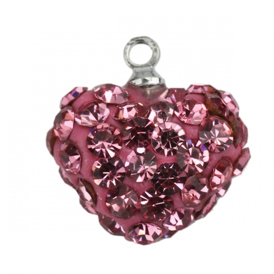 Picture of Polymer Clay Charms Heart Silver Tone Champagne Rhinestone 15mm x 14mm, 5 PCs