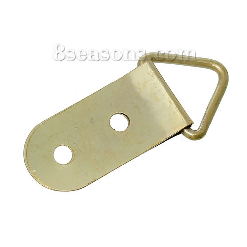 Picture of Iron Based Alloy D-Ring Picture Frame Hangers Triangle Gold Plated 40mm(1 5/8") x 19mm( 6/8"), 50 PCs