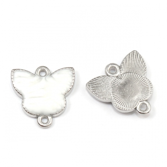 Picture of Zinc Based Alloy Connectors Butterfly Animal Gold Plated White Stripe Enamel 18mm x 18mm, 10 PCs