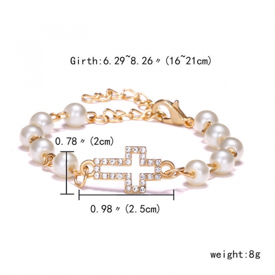Imagen de Dainty Bracelets Delicate Bracelets Beaded Bracelet Chapado en Oro Blanco Estrella de mar Imitación de perla Transparente Rhinestone 16cm longitud, 1 Unidad