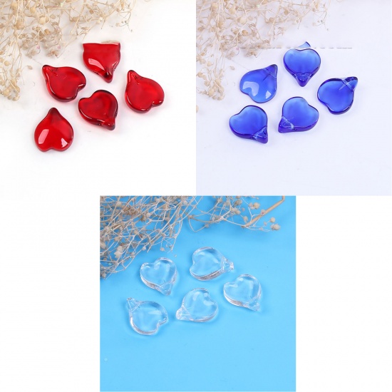 Picture of Lampwork Glass Czech Beads Heart Transparent Clear Petaline About 15mm x 13mm, Hole: Approx 0.9mm, 20 PCs