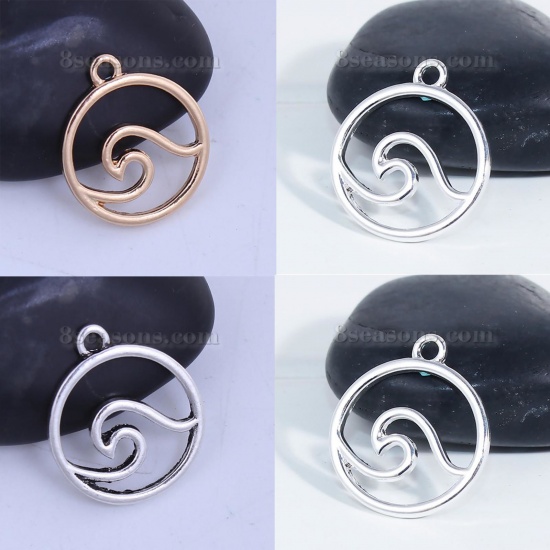 Picture of Zinc Based Alloy Charms Wave Silver Plated Round Hollow 25mm(1") x 21mm( 7/8"), 10 PCs