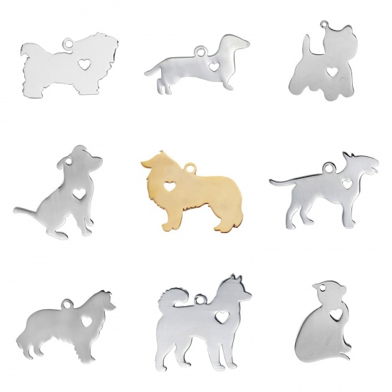 Picture of 304 Stainless Steel Pet Silhouette Blank Stamping Tags Charms Dog Animal