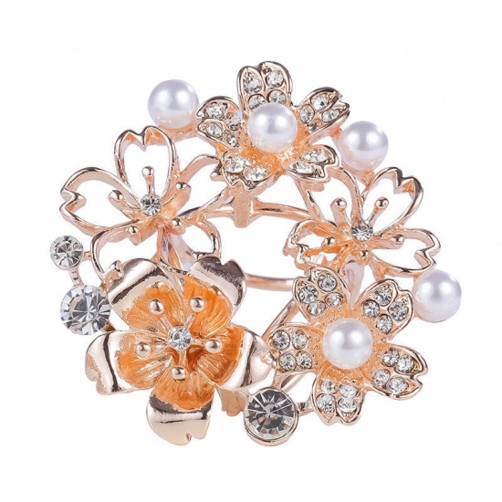 Picture of Scarf Clip Buckle Butterfly Animal Peach Pink Clear Rhinestone 35mm x 34mm, 1 Piece